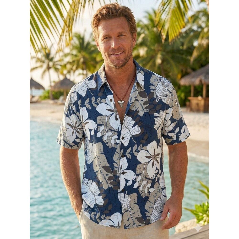 VTG IOLANI hawaiian Men’s XL Aloha shirt - blue Floral Tropical Hibiscus Rayon